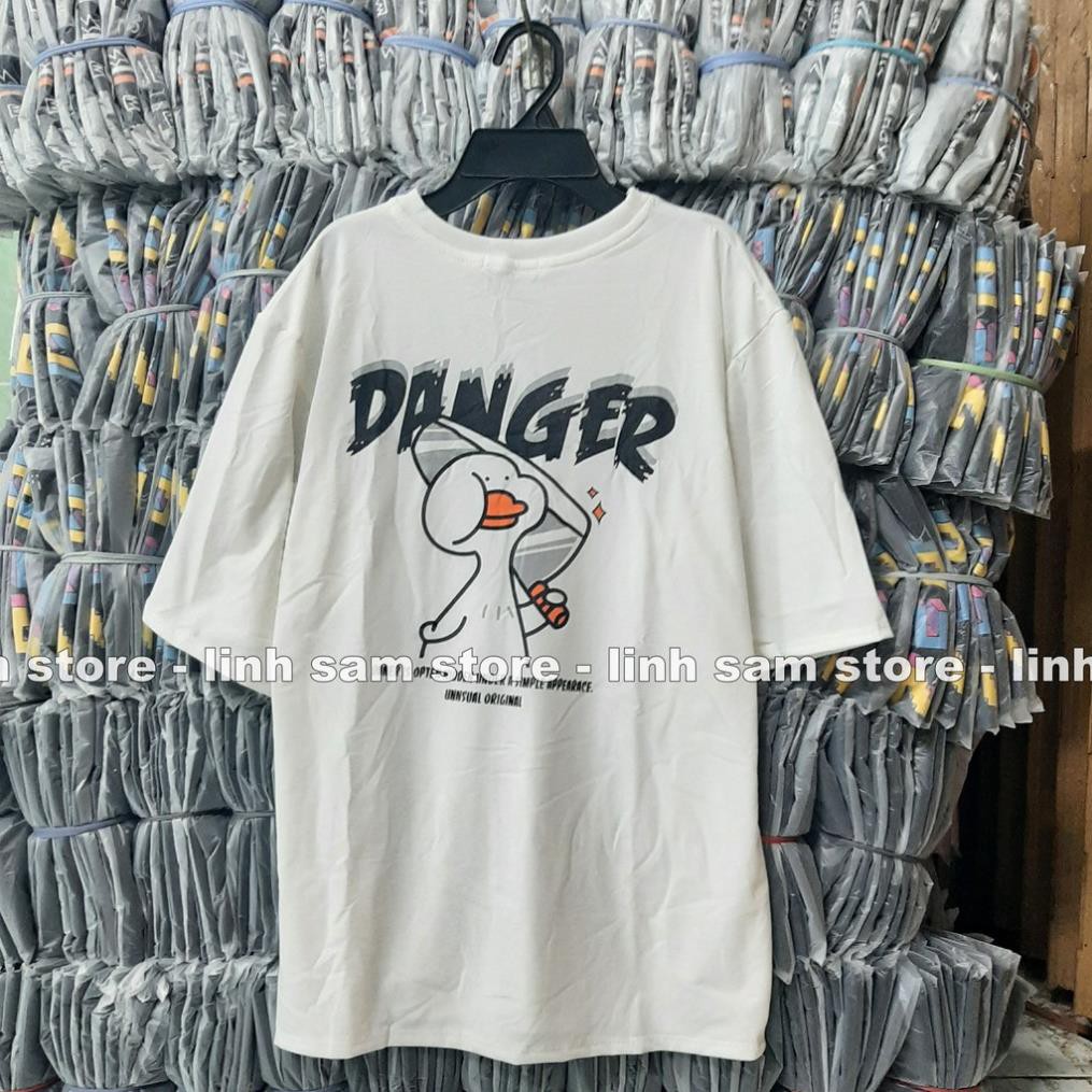 Áo thun tay lỡ nữ freesize phông form rộng dáng Unisex, mặc lớp, nhóm, cặp in HÌNH VỊT DANGER màu trắng ་