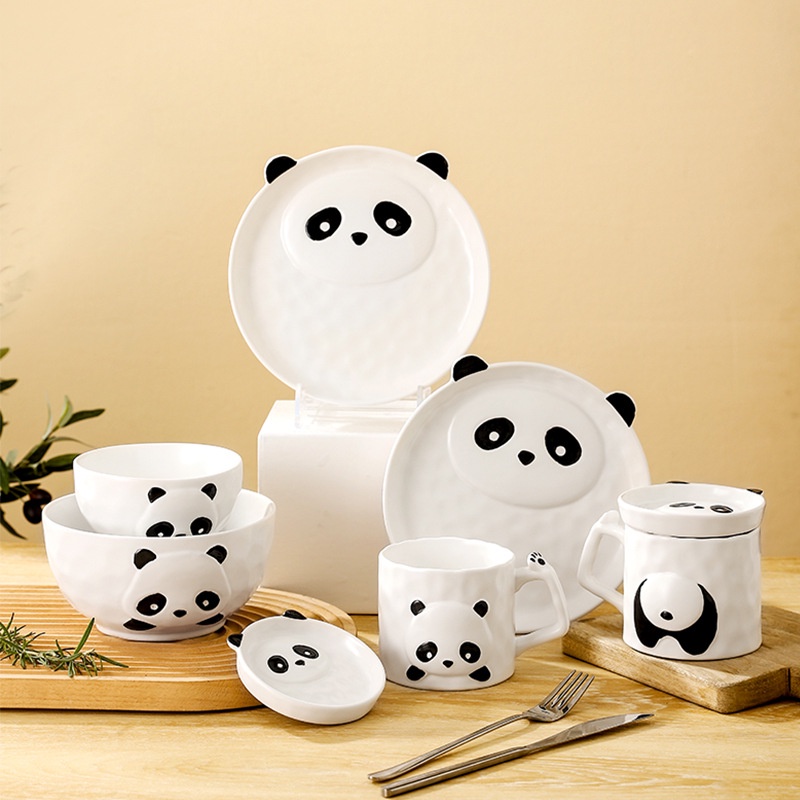 Hàng Gia Dụng❤Bộ Chén Đĩa Sứ Hình Gấu Trúc Dễ Thương Phong Cách Nhật Bản