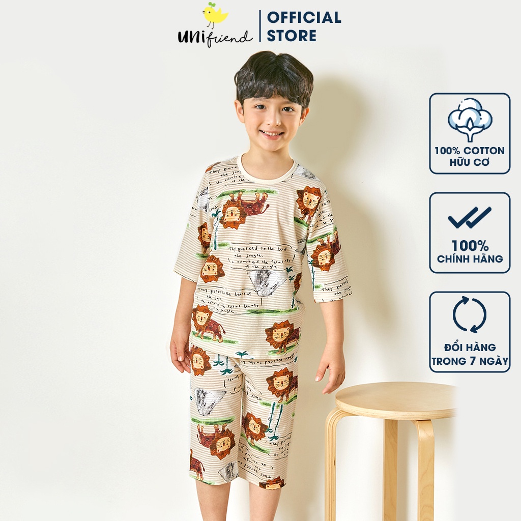 Đồ bộ lửng quần áo thun cotton giấy mặc nhà mùa hè cho bé trai Unifriend Hàn Quốc U2009