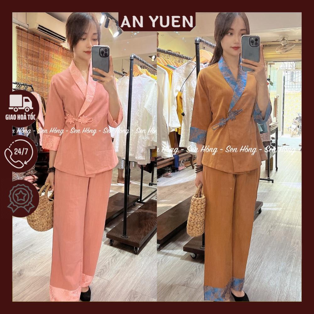 Đồ lam đi chùa thiết kế # Pháp phục nữ vải đũi cao cấp phối gấm Thái Tuấn # bộ đồ Nhật Hạ B11