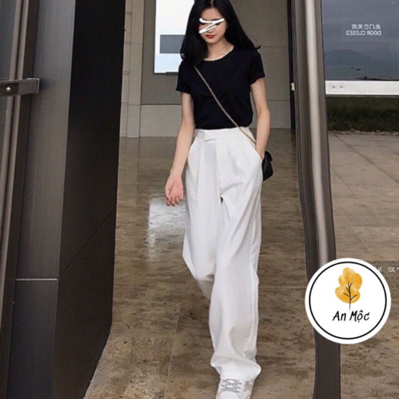 Quần Suông Ống Rộng Màu Trắng 2 Ly Cạp Khoá From Dài