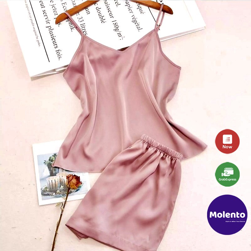 Bộ ngủ 2 dây lụa cao cấp, bộ đồ ngủ nữ lụa pijama lụa đùi mặc nhà nhẹ nhàng thoải mái MOLENTO - X20 | BigBuy360 - bigbuy360.vn