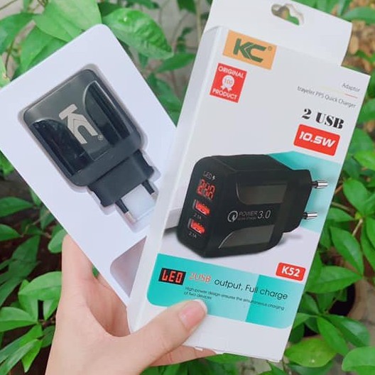 CỦ SẠC NHANH CHÍNH HÃNG KC K52 Freeship Extra Công nghệ QC 3.1 sạc nhanh cao cấp- 2 cổng usb -bảo hành 12 tháng