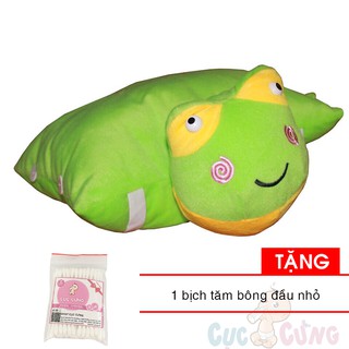 Gối đi xe máy 1 đầu - ếch Tặng 1 tăm bông đầu nhỏ cho bé