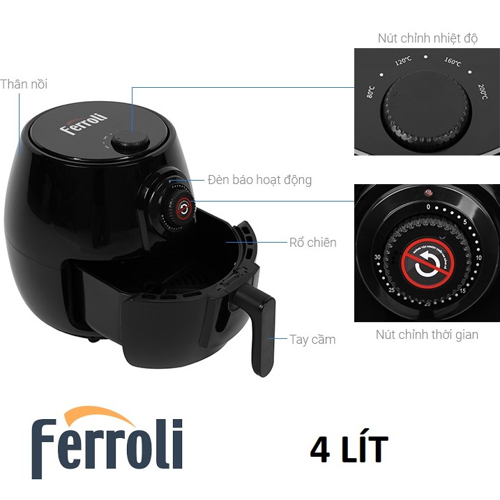 Nồi Chiên Không Dầu Ferroli Rapido FAF4.0M -RAF4.0M -RAF5.0M -RAF6.5M -RAF6.5M LUX -RAF6.5D LUX