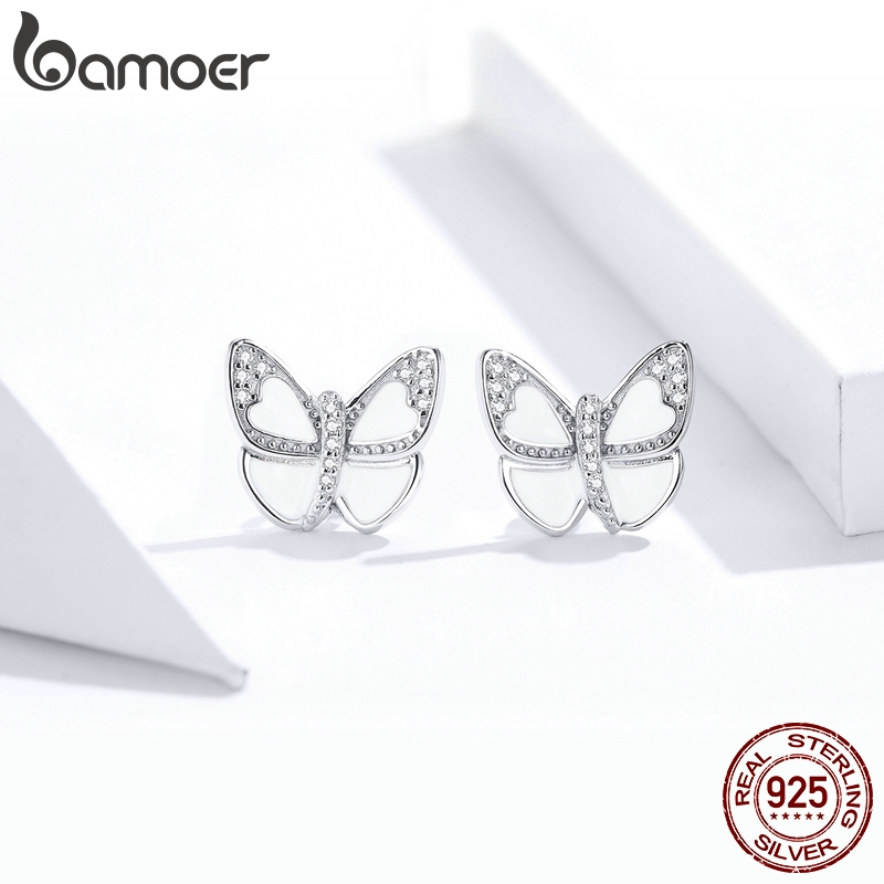 Bông tai BAMOER Bạc 925 hình bướm đính đá thời trang