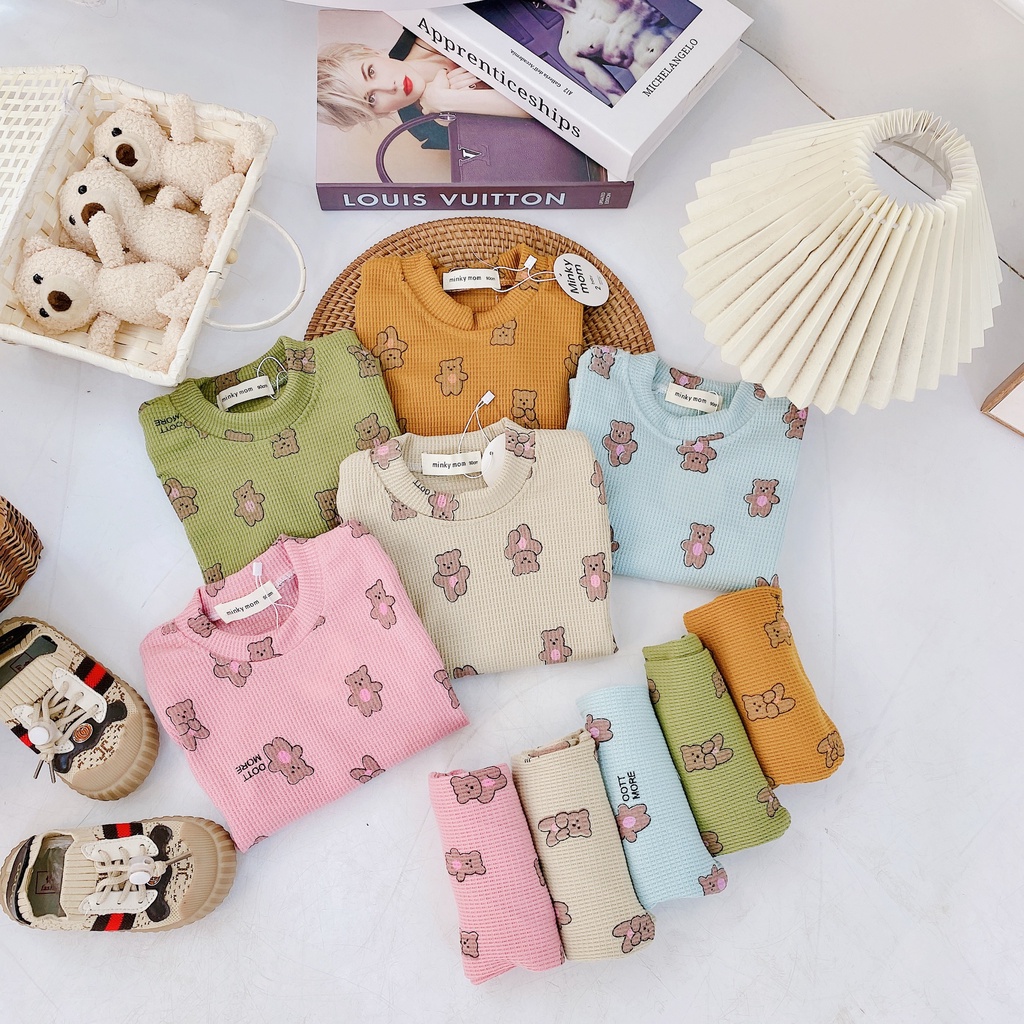 Bộ dài tay thu đông cho bé trai bé gái 8-18kg, vải tổ ong cao cấp, họa tiết Chú Gấu ngộ nghĩnh - BO101