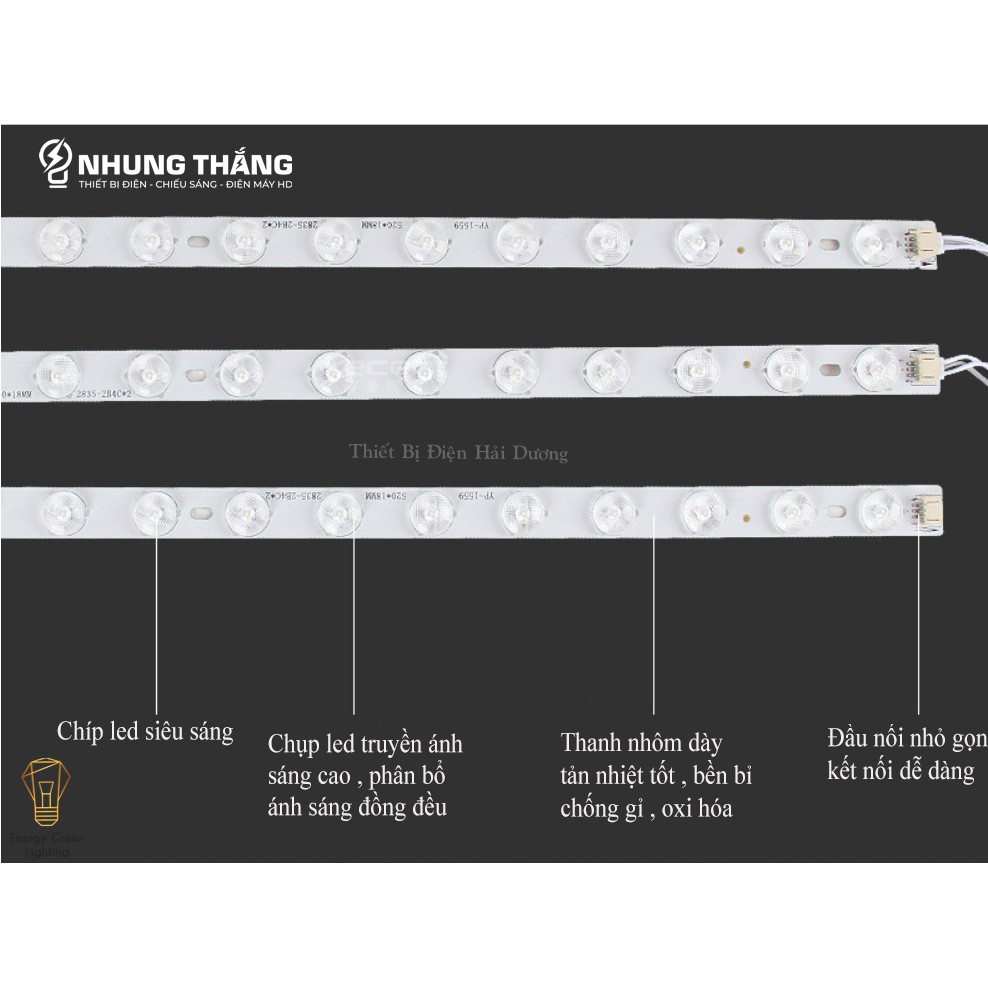 Bộ Thanh Led  Dài 40cm,50cm Lắp Ốp Trần Thay Thế Cho Bóng Ốp Trần Cũ Hoặc Bị Cháy - 3 Chế Độ Ánh Sáng - Có Điều Khiển