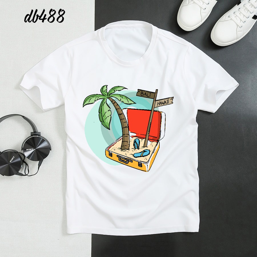 Mẫu áo đi biển đẹp in cây dừa vali -- [Giá niêm yết là giá của 1 áo]
