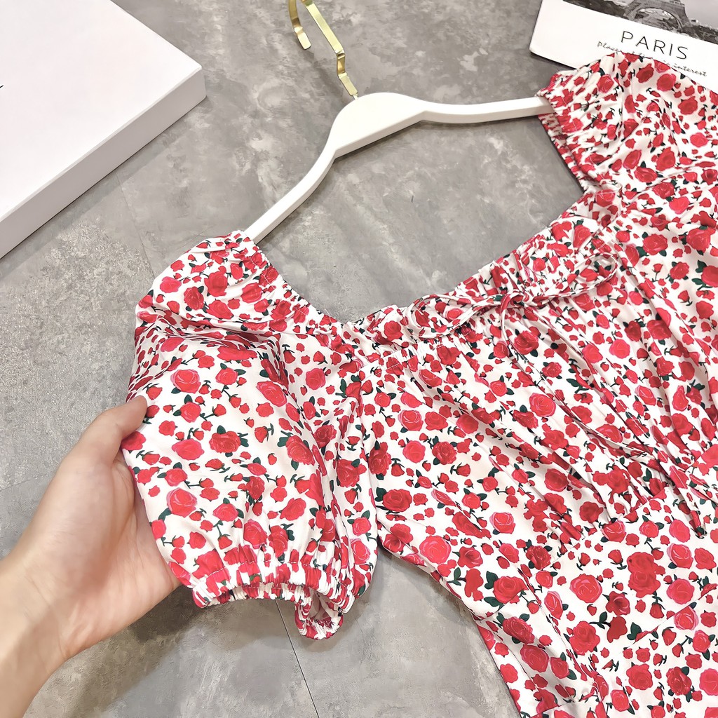 [Ảnh thật/video] Váy hoa nhí xẻ tà tay bồng Đầm maxi hoa nhí đi biển cực đẹp | BigBuy360 - bigbuy360.vn