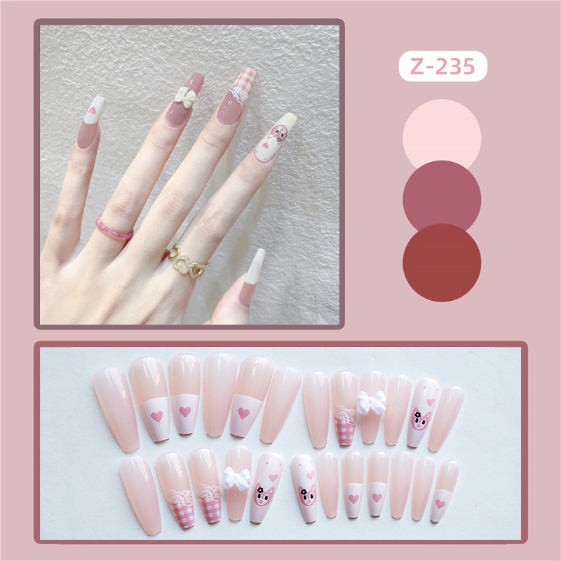 Set 24 Móng Tay Giả 2022 Có Keo Dán Acrylic Toàn Diện Phong Cách Pháp