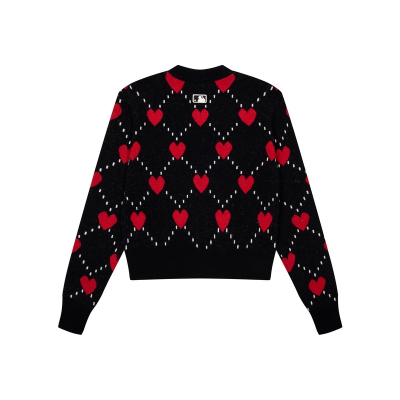 Áo Khoác Cardigan Dệt Kim Tay Dài In Hình Trái Tim MLB Cổ Điển Thời Trang Cho Cặp Đôi