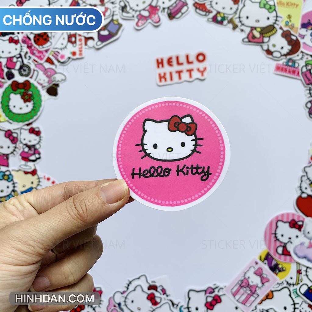 Sticker HELLO KITTY  chống nước dán nón bảo hiểm, tủ, đàn guitar, laptop, máy tính, xe, vali, tường