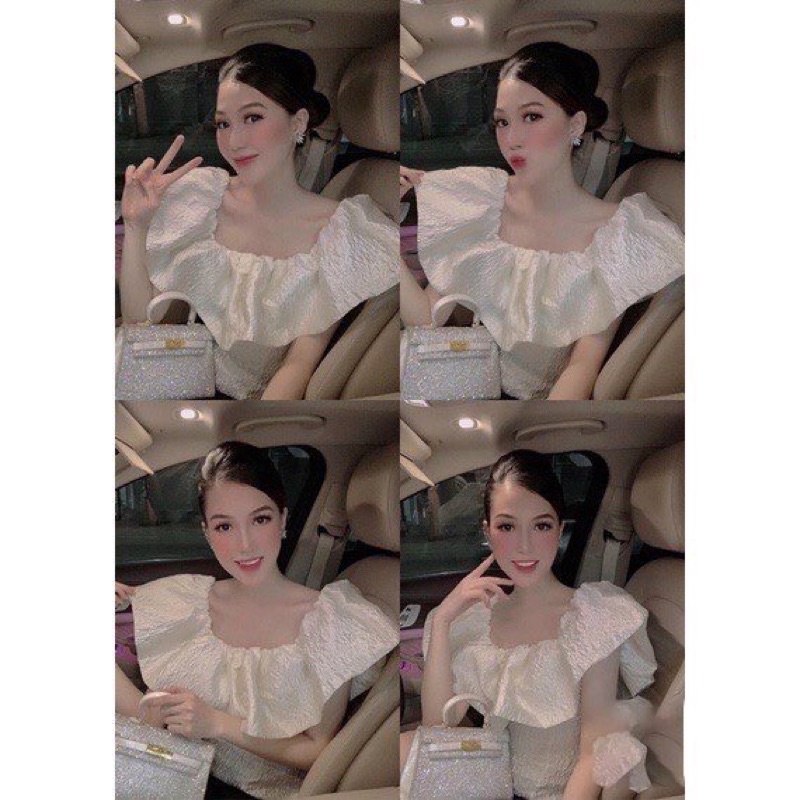 Áo trễ vai nữ gấm tiểu thử⚡️Áo kiểu bẹt vai xinh xắn