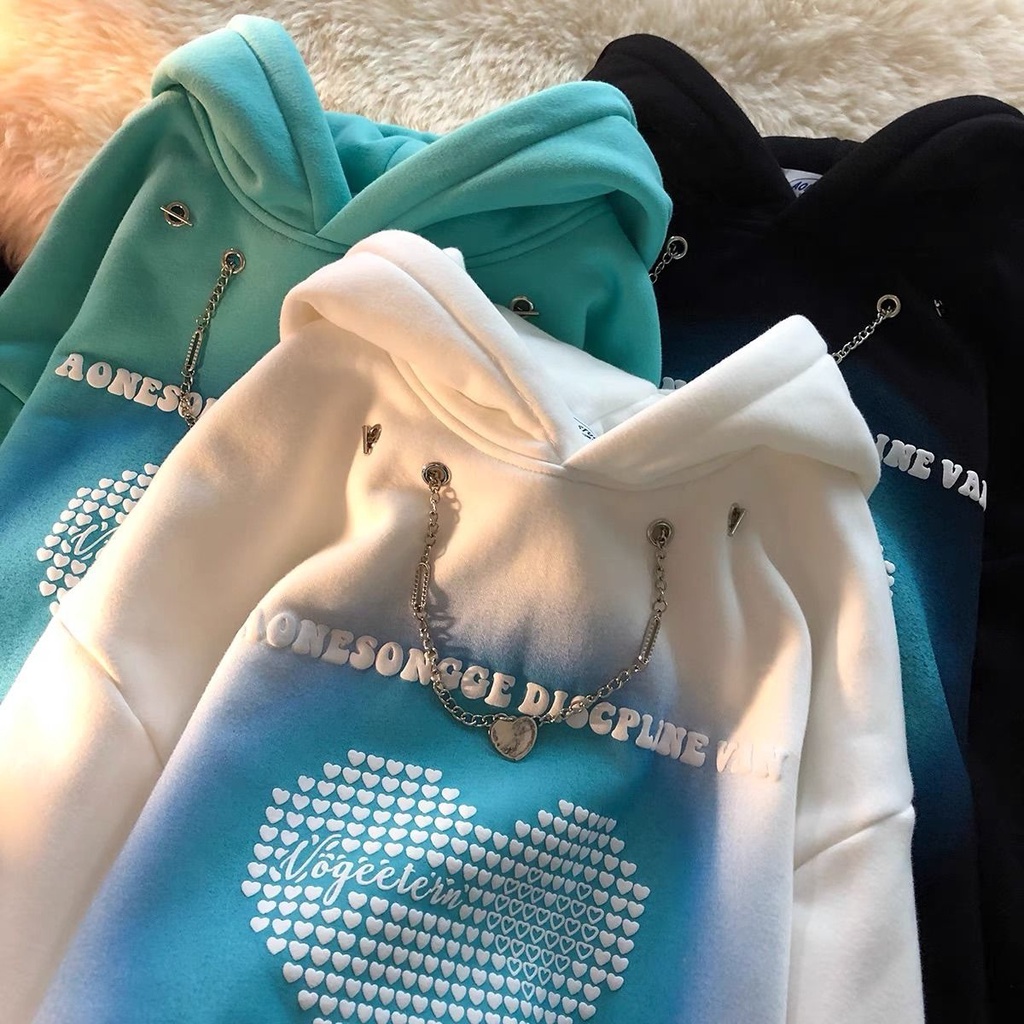 Áo Sweater Có Mũ Trùm Đầu Dáng Rộng Xốp Phối Dây Xích Phong Cách Hàn Quốc 2022 Niche Ma Cao Cấp Cho Nữ