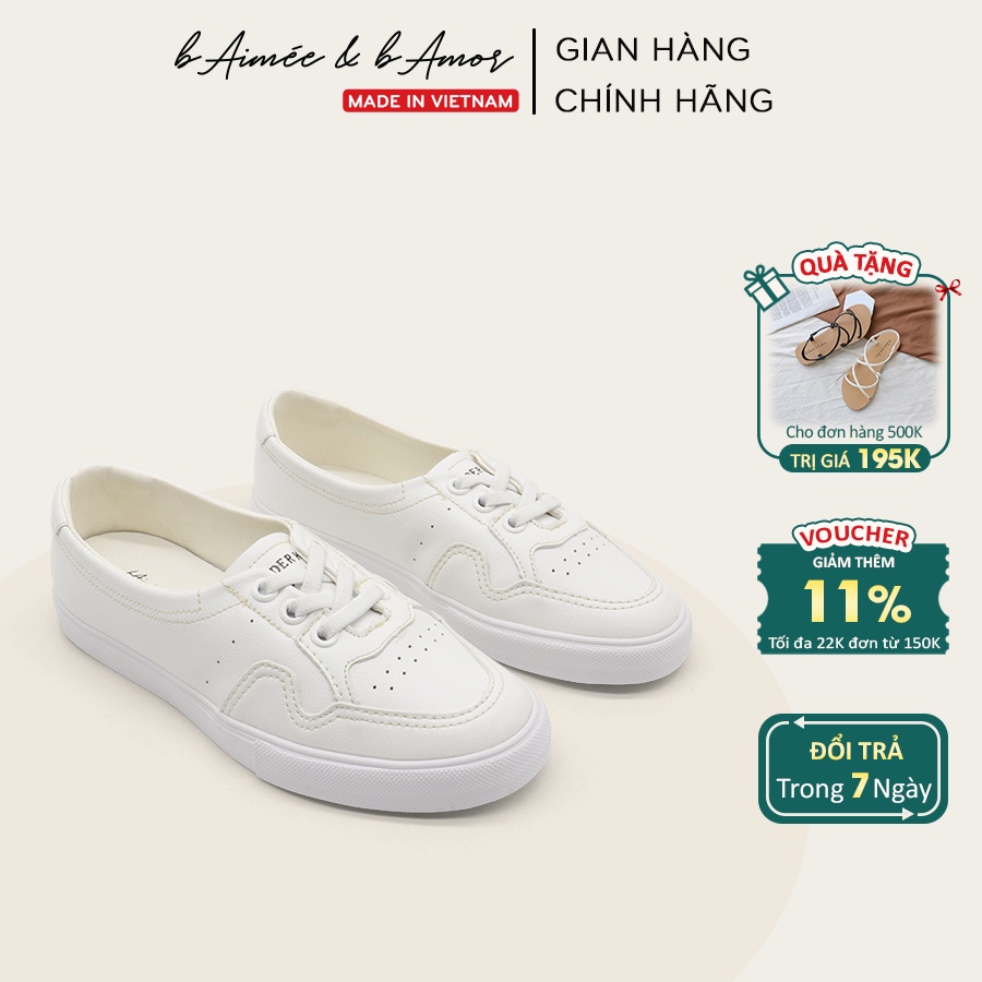 Giày sneaker nữ thể thao màu trắng đẹp đế bằng cổ thấp thời trang kiểu giày lười basic bAimée &amp; bAmor – MS0762