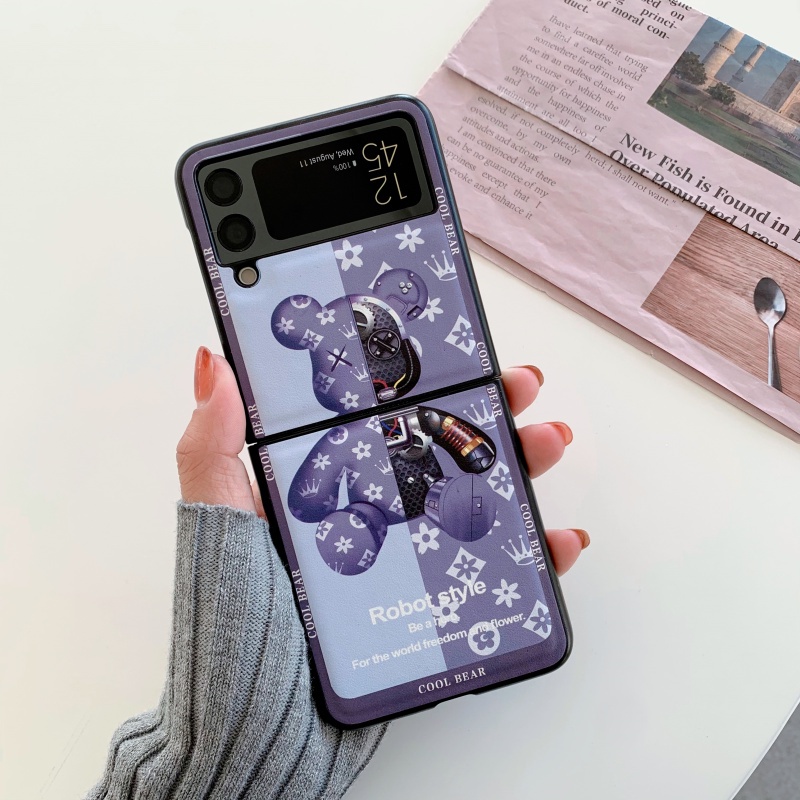 Ốp Điện Thoại Da Nắp Gập In Hình Gấu Chống Sốc Cho Samsung Galaxy Z Flip 3 Flip 3