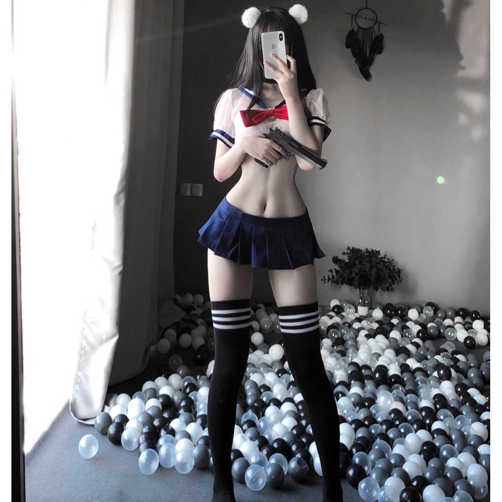 Đồ ngủ cosplay nữ sinh sexy váy ngắn áo xuyên thấu gợi cảm