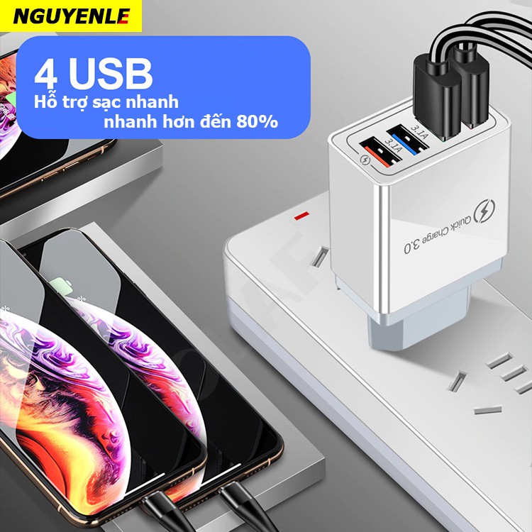 [Mã ELMSM3 giảm 20K đơn bất kì] Củ sạc siêu nhanh hỗ trợ sạc nhanh QC 3.0 - 4 Cổng USB | BigBuy360 - bigbuy360.vn