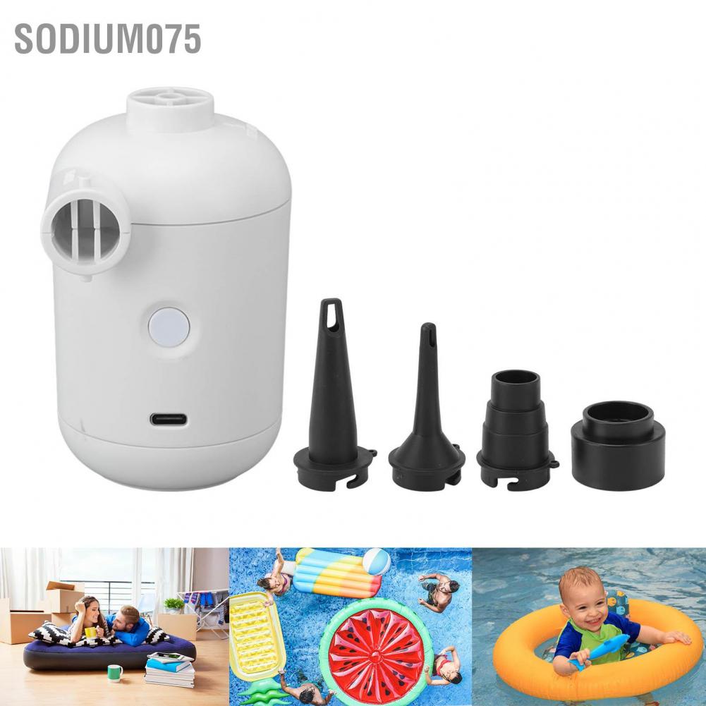 Sodium075 Bơm tí hon hơi nhanh không khí điện mini di động với 4 vòi phun cho túi lưu trữ Thuyền cao su Vòng bơi