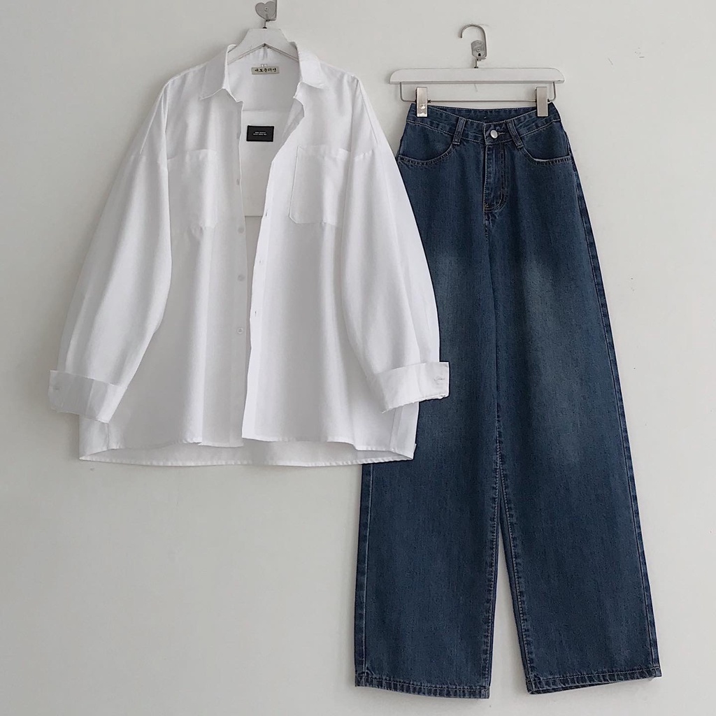 Quần Jean Nữ Lưng Cao AZAH  JEM CLOSET  Màu Xanh Thiết Kế Basic Phối Đồ Lên Dáng Siêu Xinh 2888