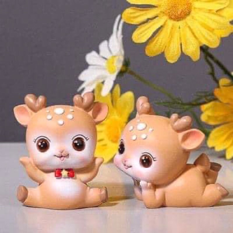 Đôi hươu nai hồng và nâu trang trí bánh kem , bánh sinh nhật , mô hình trang trí , đồ chơi trẻ em