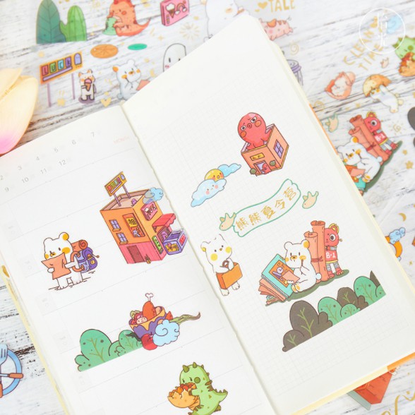 Sticker - nhãn dán - trang trí sổ tay - cổ trang, cổ phong, hoạt hình - series Đàm hoa nhất mộng - Thị trấn cầu vồng