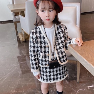 Set váy dạ Tweed siêu xinh xắn cho bé gái đen trắng