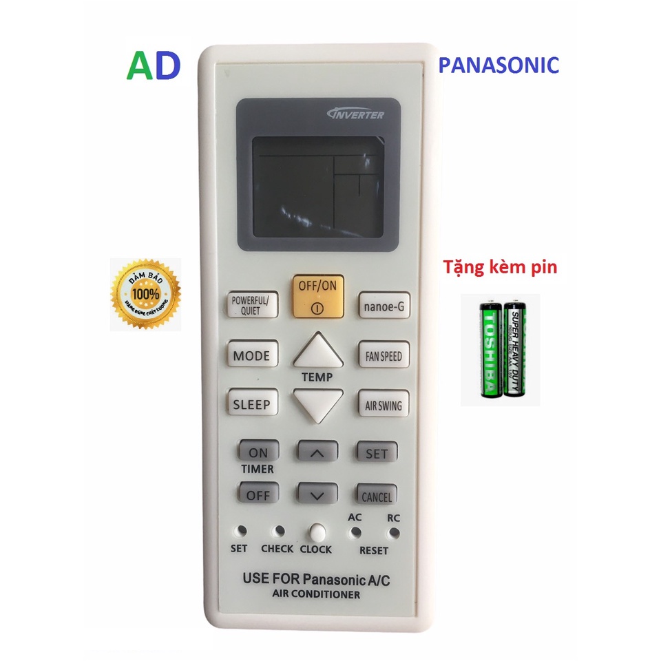 Điều Khiển Điều Hòa Panasonic Nanoe-G CS/CU-PU9UKH sử dụng cho 1 chiều và 2 chiều - tặng kèm pin chính hãng