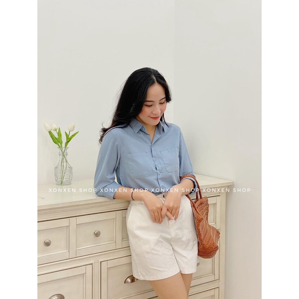 Áo sơ mi nữ áo sơ mi dài tay công sở chất vải thoáng mát màu sắc đa dạng XONXEN SHOP QUẢNG NGÃI freesize mã 140