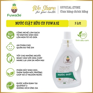 Nước giặt hữu cơ Fuwa3e từ Enzyme sinh học chai 3L, an toàn cho bé (tinh dầu cam)