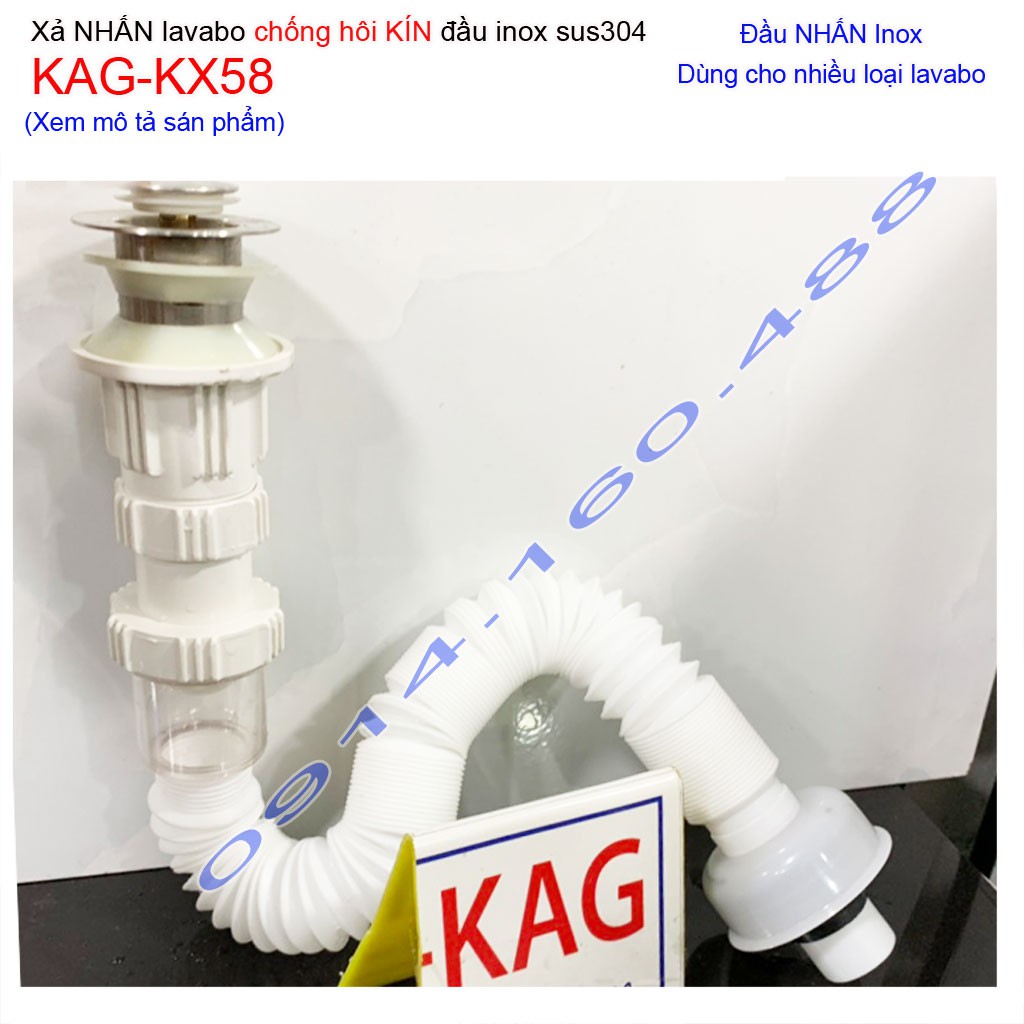 Xả nhấn tay lavabo KAG-KX58 chống trào ngược ngăn mùi hôi, bộ xả chậu rửa mặt thoát nước nhanh co bẻ ( xả ruột gà nhựa)