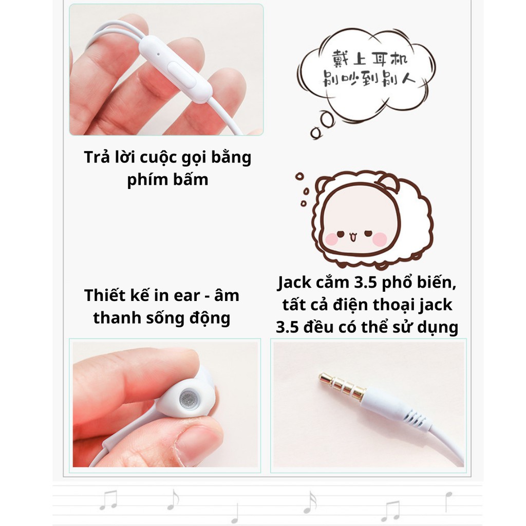 Bộ Tai Nghe Và Hộp Đựng Hàn Quốc Mẫu Cô Gái Dễ Thương Cực Cute - Có Mic Đàm Thoại - BEYOU