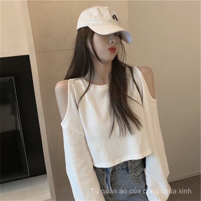 Áo Thun Tay Dài Trễ Vai Dáng Rộng Thời Trang Mùa Thu Sành Điệu Cho Nữ 2021