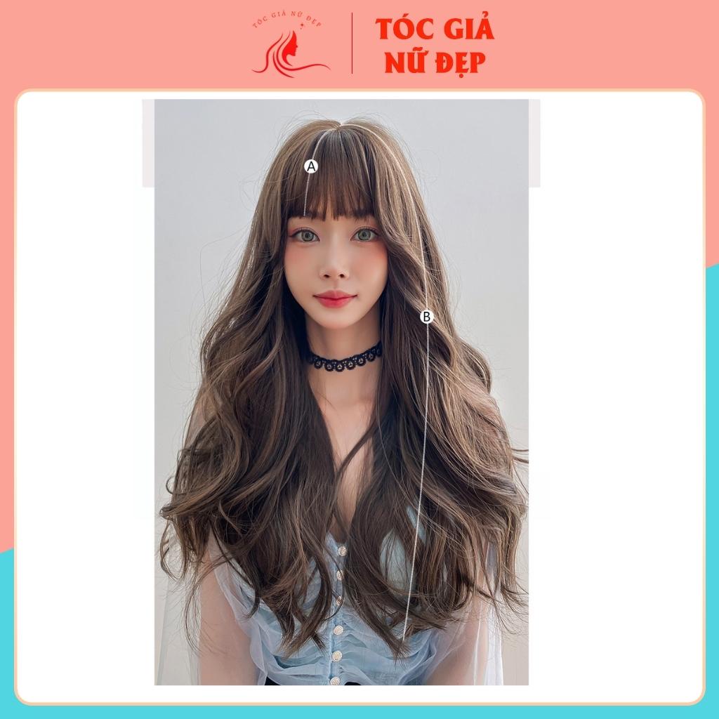 Tóc giả nữ nguyên đầu xoăn dợn dài kiểu hàn, c2069, tặng kèm lưới trùm wig