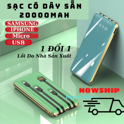 (BẤM CHỌN QUÀ)Sạc Dự Phòng 20000 mah,Pin Sạc Dự Phòng Dáng Đẹp,Có Dây Sẵn Tiện Mang Theo