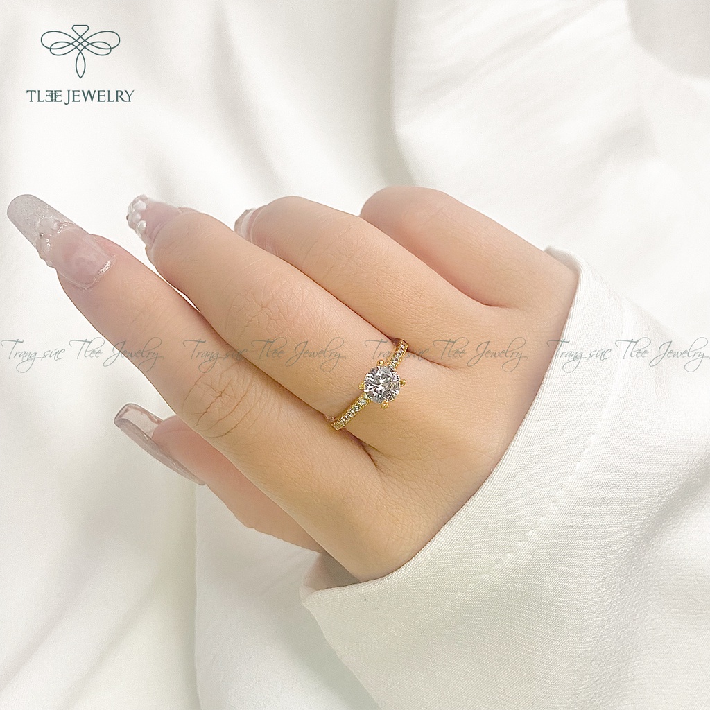 Nhẫn bạc nữ TLEE đá bốn chấu mạ vàng 14k nạm đá cao cấp NCJ A0137