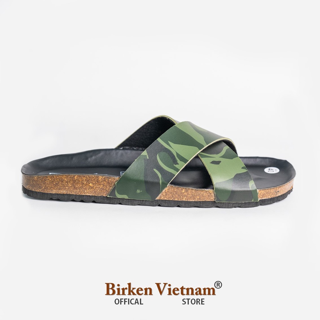 Mã R03 DÉP ĐẾ TRẤU Da PU Camo Rằn Ri Hai Quai Ngang Unisex Birken Vietnam Bioline