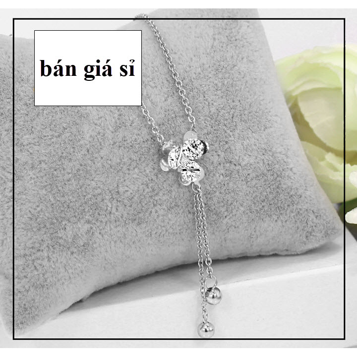 Dây chuyền inox nữ bán chạy giá hủy diệt tại Việt Nam - Cỏ 3 Lá Đính Đá rớt 2 viên Bi cách điệu