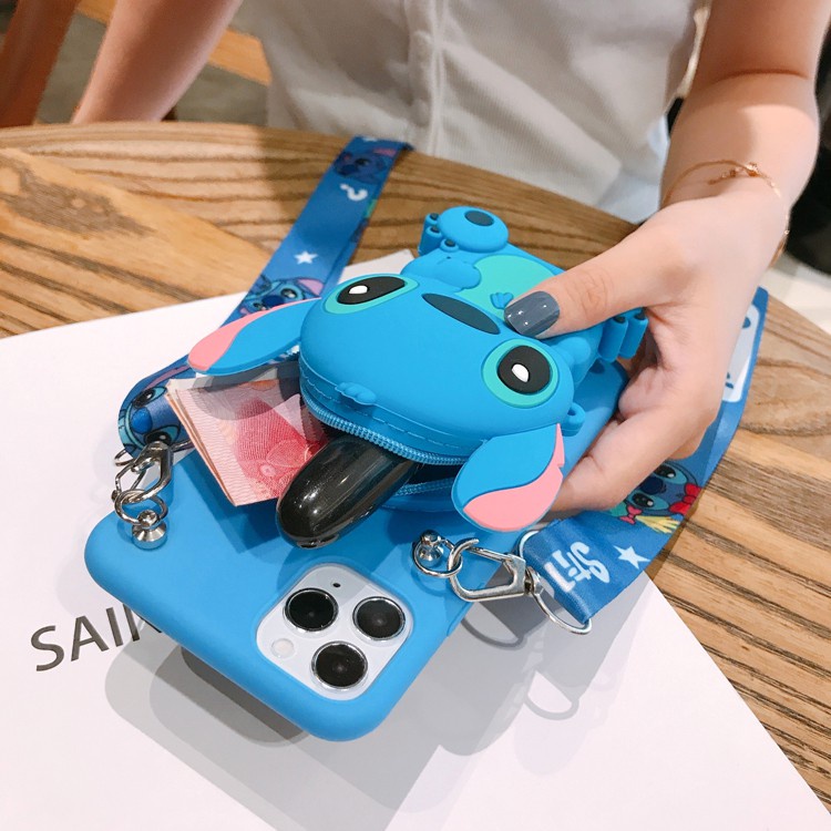 Ốp Điện Thoại Dạng Ví Hình Stitch 3d + Dây Đeo Cho IPhone 13 12 11 Pro Max 6 6s 7 8 Plus Xr Xs Max