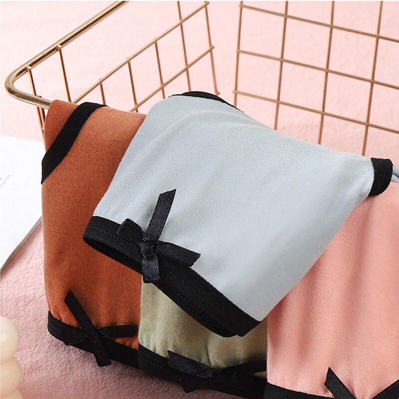 Quần Lót Nữ Cotton Mèm Mịn Cạp Thấp Viền Đen Đính Nơ Phong Cách Hàn quốc Nhiều Màu Sắc Trẻ Trung