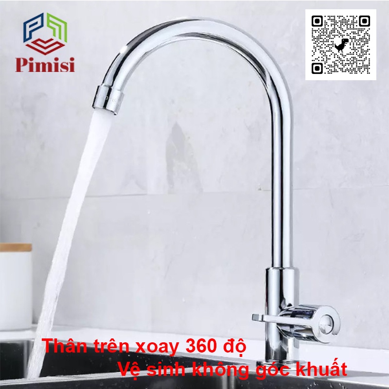 Vòi Rửa Chén Lạnh 1 Đường Nước Đơn INOX 304 Pimisi Cao Cấp Sáng Bóng Cho Chậu Rửa Bát Trong Nhà Bếp Tăng Áp | Chính Hãng