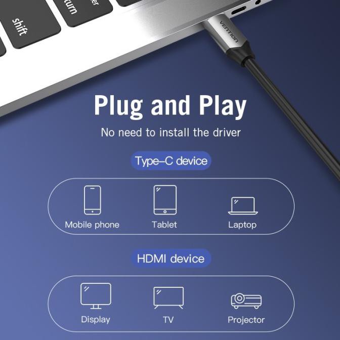 Vention Dây Cáp Chuyển Đổi Từ Cổng Type C Sang Hdmi Thunderbolt 3 Premium - Cgs No Power 0512