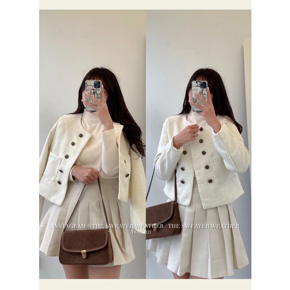 Áo khoác dạ tweed 2 lớp dày dặn cúc đồng vintage the.sweaterweather TSW
