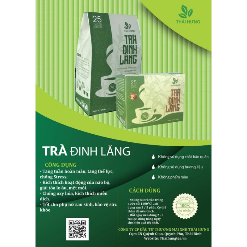 Trà Đinh Lăng Thái Hưng (hộp 25 túi lọc x 5g)