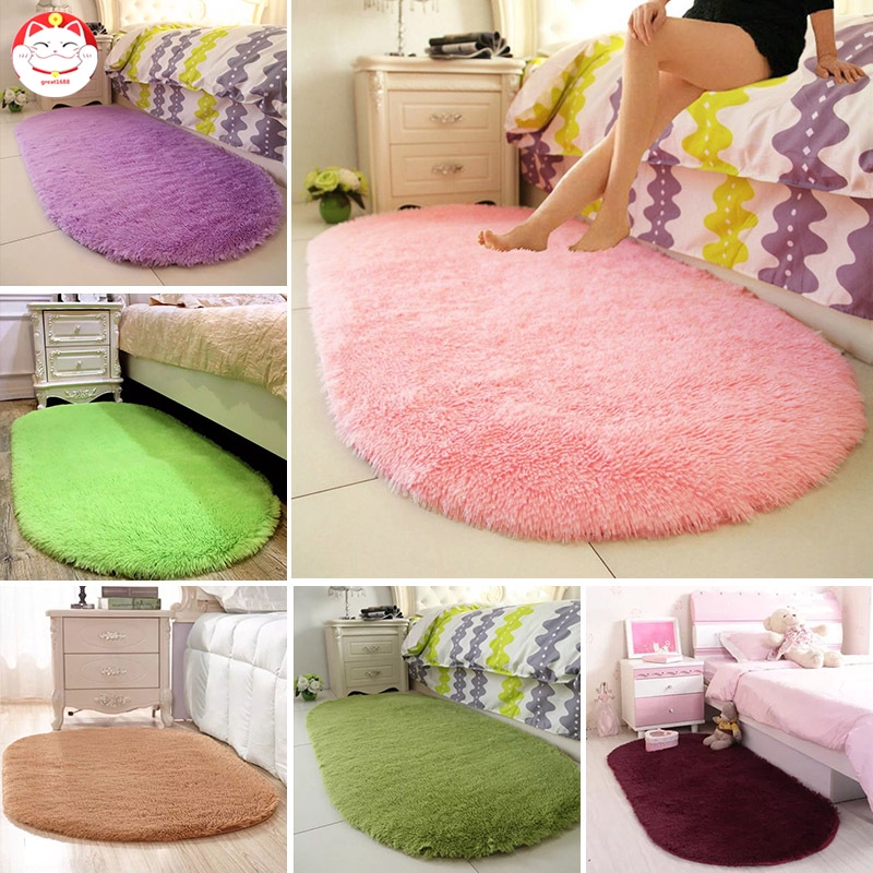 ✂GT⁂ Solid Color Oval Washable Floor Mats for Home Living Room Rug Bedroom Bed Front blanket Coffee Table Blanket