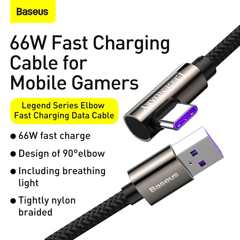 Dây sạc type-C Baseus 66W tốc độ nhanh 6A USB cho điện thoại Android Xiaomi Samsung