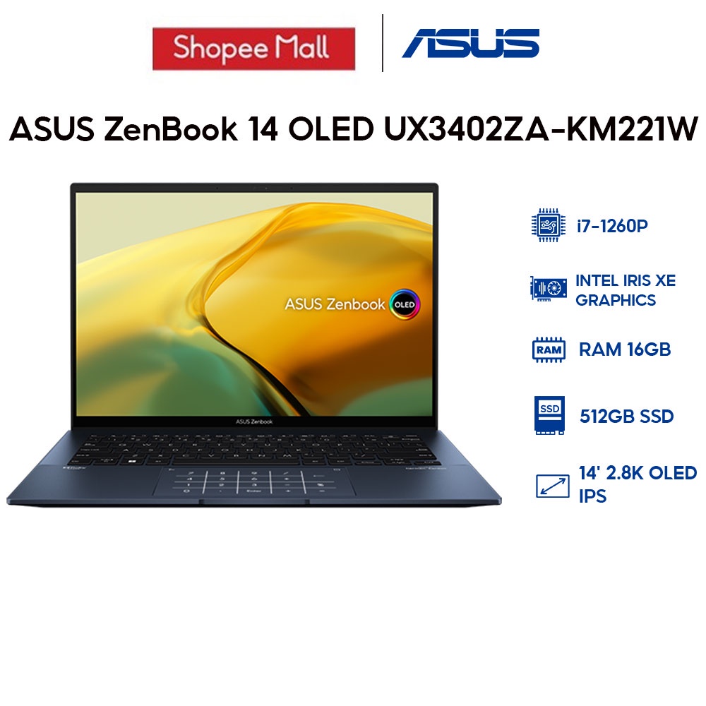 Laptop ASUS ZenBook 14 OLED UX3402ZA-KM221W i7-1260P | 16GB | 512GB | 14' 2.8K OLED