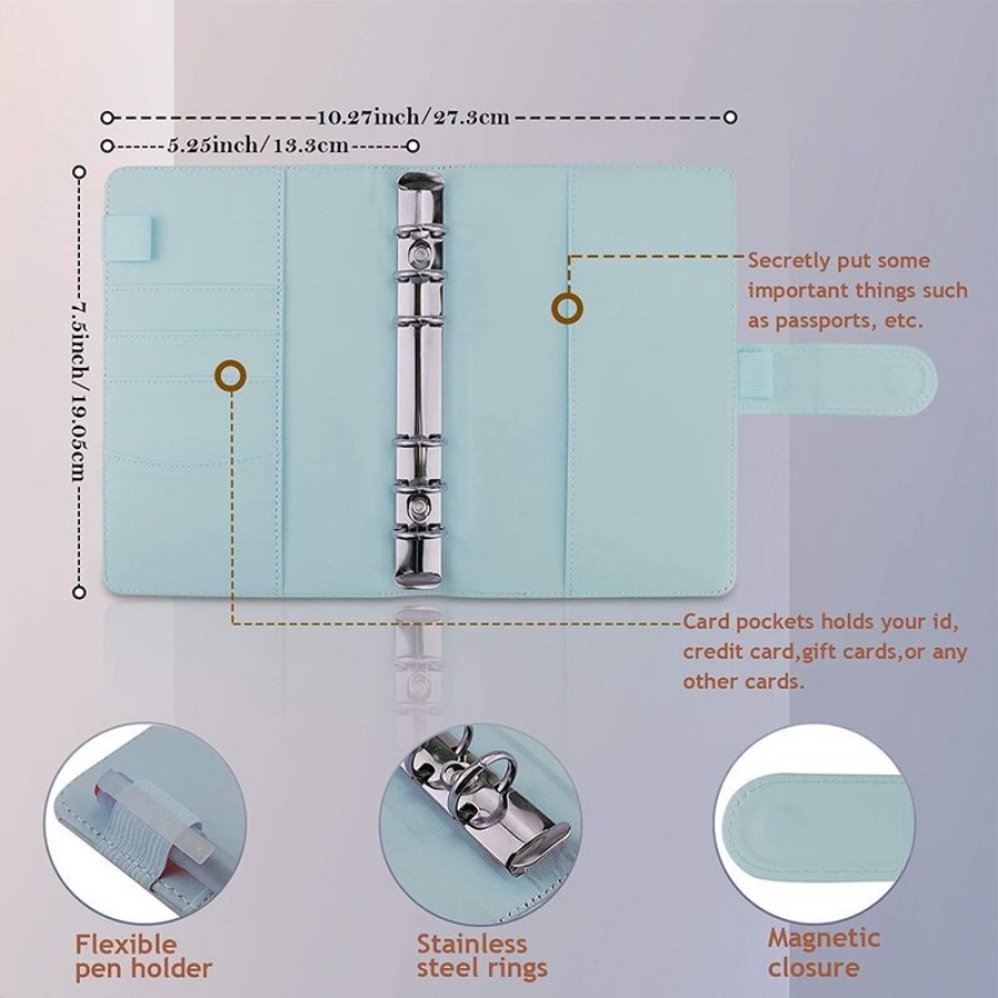 Sổ Tay A6 Bìa Da Pu Kèm 12 Túi Đựng Và 2 Nhãn Dán Tiện Dụng