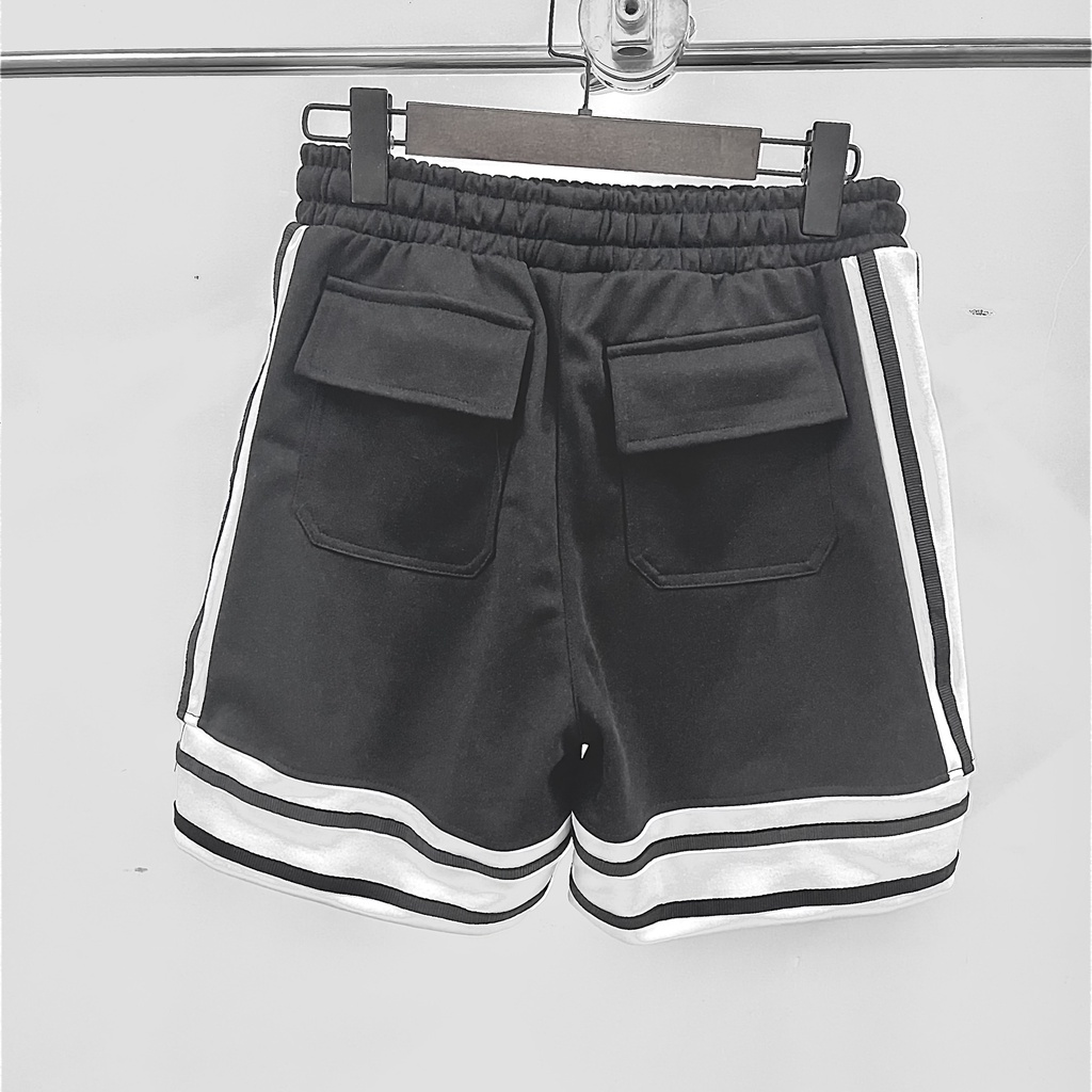 Quần short Baseketball 2v unisex line sọc thể thao ống rộng vải poly 2 da 4 chiều